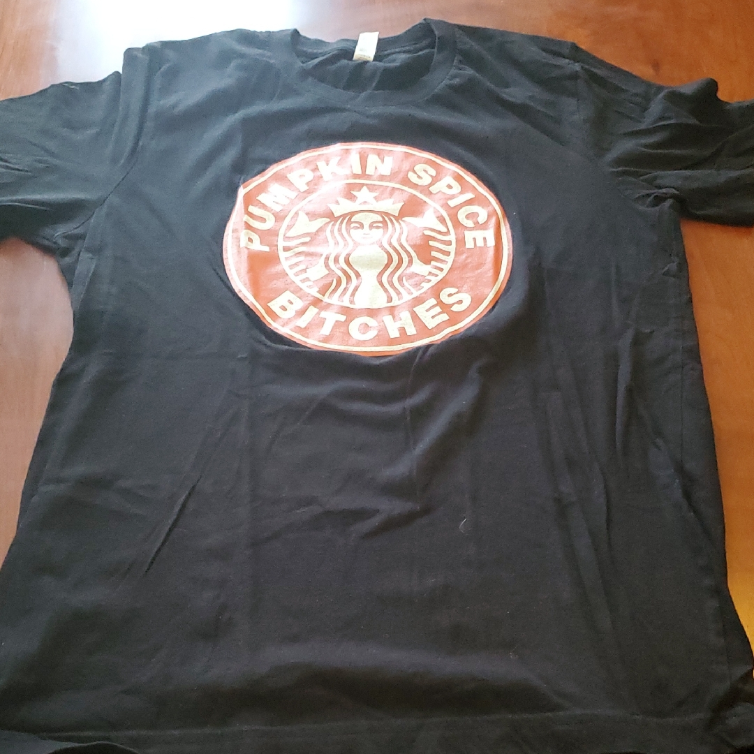 Bella Canvas Black Tee With Pumpkin Spice Graphic Size Medium